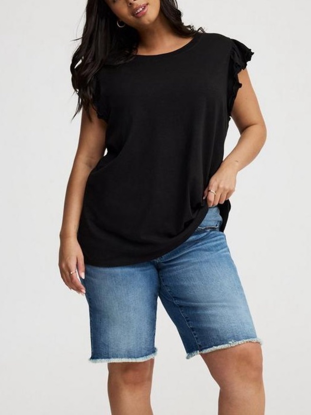 Torrid Deep Black Cotton Modal Flutter Sleeve Shirt Top NWT
